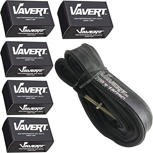 VAVERTTUB Vavert-Tubo Interior 700 x 18/25c (80 mm) -Paquete de 5 Tubos, Unisex, Negro, 700X18/25C Presta Valve (80MM)