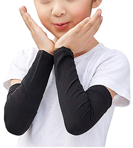 YONKINY 1 Par Manguitos de Ciclismo Anti UV Bebé Niños unisex Deporte Protección Solar Mangas del Brazo de Enfriamiento Brazo Largo Enfriamiento Respirable para Running Excursión Al Aire Libre (Negro)