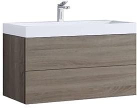 StoneArt Badmöbel Set mit Mineralguss Waschbecken und Unterschrank Waschtisch als Einzel- oder Doppelwaschbecken mit Unterschrank ohne Armaturen Brugge BU-0901 Eiche hell 90cm