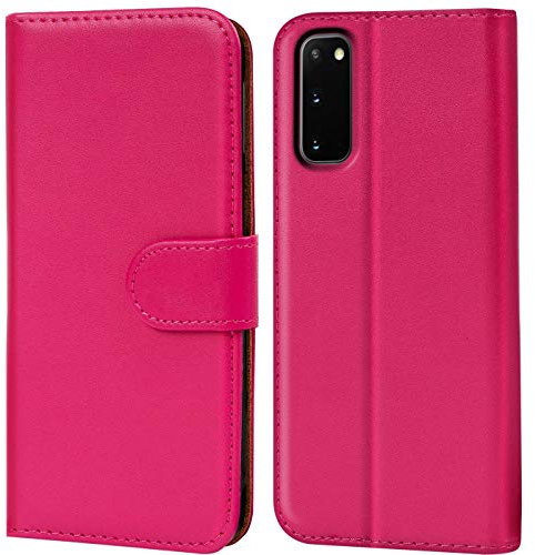 Verco Handyhülle für Galaxy S20 Hülle, Schutzhülle für Samsung Galaxy S20 Tasche PU Leder Flip Case Brieftasche - Pink