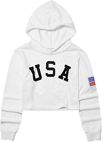 Haut court à manches longues en cuir pour filles, Drapeau USA Blanc, 10-11 ans
