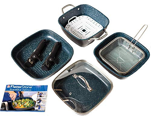 FlavorStone Diamond Non Stick Induction Pan Set - Chef's Collection, Navy