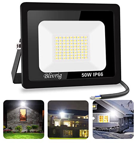 Blivrig 50W LED Strahler Außen 6500K, 5000LM Superhell Außenstrahler, IP66 Wasserdicht LED Fluter, Flutlicht, Aussenlampe für Gärten, Innenhöfe, Garage, Hotel (Kaltes Weiß, 50W)