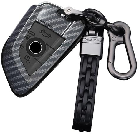 ontto Plastik Autoschlüssel Hülle Passt für BMW X1 F48 X2 X3 X5 X7 F15 X6 F16 G30 G11 2er 5er Fernbedienung Cover Schlüsselhülle Etui Schlüsselanhänger Schlüssel Schutz 3 Taste-Kohlefaser schwarz