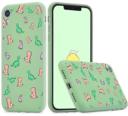 Idocolors Cases for iPhone SE 2020/7 / 8 Color Dinosaur Pattern Design, Liquid Silicone with Soft Microfiber Cloth Lining Cushion Mobile Phone Case, Slim Bumper Soft Gel Rubber Cover