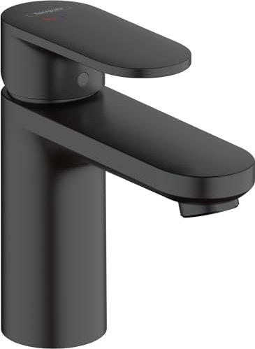 hansgrohe Mitigeur de lavabo Vernis Blend, hauteur sous bec 100mm, économie d'énergie (CoolStart), économie d'eau (EcoSmart), robinet lavabo avec tirette et vidage, noir mat, 71585670