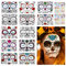 Kit de Tatuajes Temporales para Halloween - 14 Hojas de Tatuajes a Prueba de Agua + 2 Pegatinas de Gemas Faciales - para Mascarada, Hombres y Mujeres