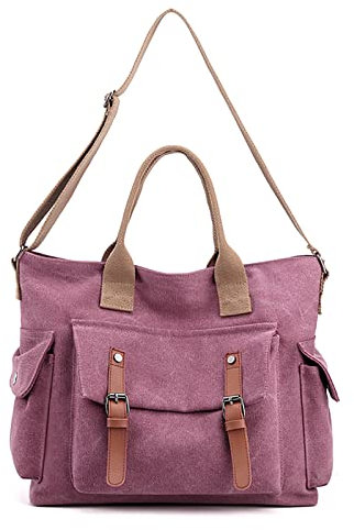 FANDARE Vintage Bolsos Mano Lona Mujer Bandolera Conmutar Bolso Hombro Cruzado para 10.5 Pulgadas Tableta Señora Viaje Trabajo Escuela Compras Crossbody Bag Púrpura