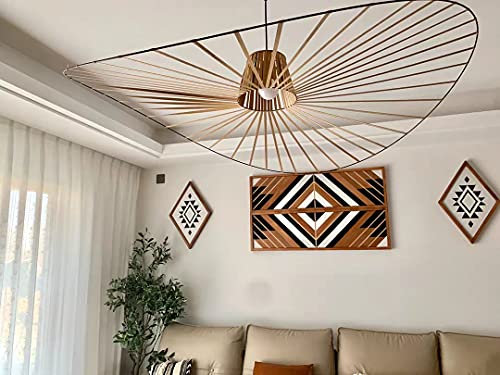 Hängeleuchte Vintage Wohnzimmer Led Vertigo Pendelleuchte E27, Schwarz / Weiss / Kupfer Vertigo Lampe 80 100 120 140 Cm, Fiberglas + PU Vertigo Lampenschirm, Deko Wohnzimmer Kronleuchter ,Cuivre,140cm