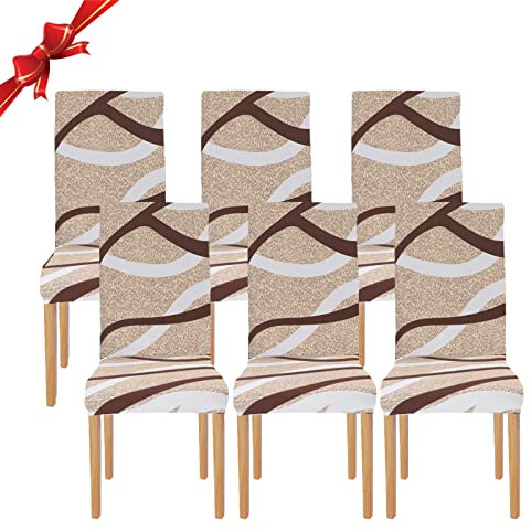 Jaotto Stuhlhussen 6 Stück Universal, Stuhlhusse Stretch 6er Set Moderne, Stuhlhussen Schwingstühle Elastische Langlebig Stuhlhussen für Esszimmer Bankett Deko(Moderne Linie,6 Stück)