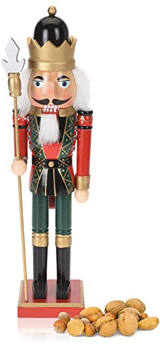com-four® Dekofigur Nussknacker mit Stab - Weihnachtsdeko in Form eines traditionellen Nussknackers - Deko-Nussknacker im klassischen Design (XL - Stab silberfarben)