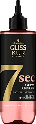 Gliss Kur 7 Sec Express Repair Cure anti-fourches (200 ml), cure capillaire répare les cheveux en seulement 7 secondes, pour des cheveux 7 fois plus forts et jusqu'à 7 fois moins de casse