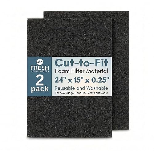 2-Pack Cut to Fit Air Filters – 24x15x0.25 Washable & Reusable Foam Filter Material Roll | Cut to Size Replacement for Window Air Conditioner Filter, AC Vent Filters, Furnace, RV, Range Hood & More