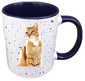 Personalised Ginger Cat Mug Gift - Present for Cat Lovers - Gifts for Cat Owner - Personalised Cat Mug - Country Style Mug (Navy)