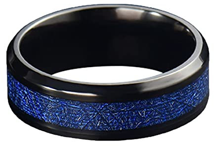 Mesnt Edelstahlringe Herren Meteorit Intarsie Ehering Verlobungsring Verlobungsring Unisex 8MM Schwarz Blau Verlobungsringe Größe 72 (22.9)