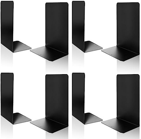 VONDERSO Lot de 4 paires de serre-livres en métal noir très résistant pour étagères, décoration de maison, bureau, serre-livres blanc unique antidérapant pour enfants
