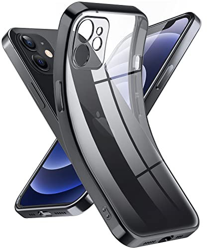 Supdeal Crystal Clear Hülle für iPhone 12, Niemals gelb mit Kameraschutz, Silikon Durchsichtig Handyhülle Weicher Passform, Ultra Dünn und Leicht Case Cover, 6,1, Schwarz