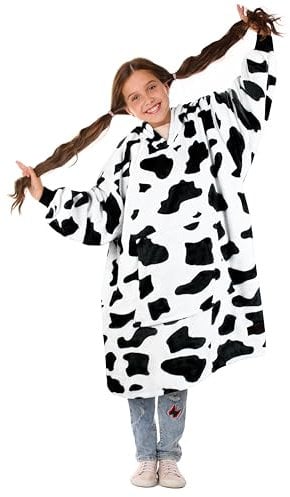 Catalonia Classy Übergroße Fleece Hoodie Decke, Weiche und Warme Decken Hoodie Kinder, Tragbare Decke with Großer Fronttasche für Teenager, Mädchen und Jungen, Weihnachtsgeschenke, Kuh Druck