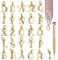 NICENEEDED 26Pcs A-Z Rhinestone Alphabet Nail Charms, Gold Letter Dangles with Nail Piercing Tool, 3D Alloy English Letters Nail Pendants for Nail Decor DIY Earrings Jewelry Bracelet
