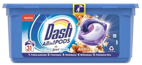 Dash Ecodosi Detersivo Bucato Lavatrice All in 1 Ambra, 1 confezione da 31 Pods