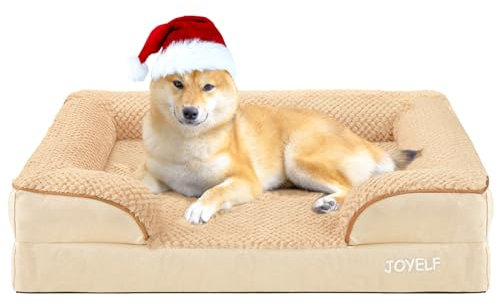 JOYELF Orthopädisches Hundebett für mittelgroße Hunde, Schaumstoff-Sofa-Couch-Bett, wasserdichtes Haustierbett mit abnehmbarem, waschbarem Bezug und Rutschfester Unterseite - Khaki