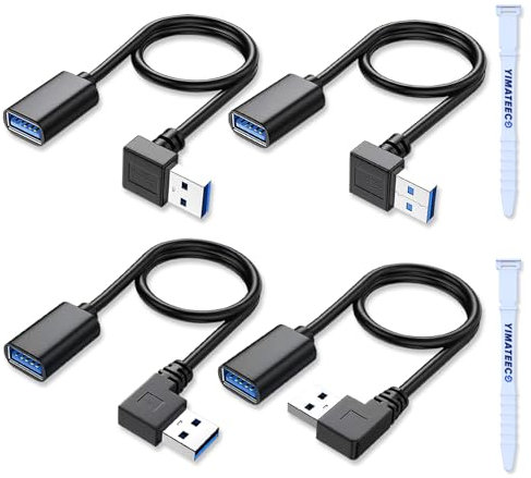 YIMATEECO Rechtwinkliges USB 3.0 Verlängerungskabel, 90 Grad USB A Verlängerung Stecker auf Buchse, für Maus Tastatur Kopfhörer USB Hub Drucker Scanner PS4/5 Externe Festplatte usw. (30 cm, 4 Stück)