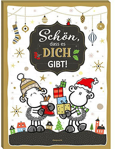 Sheepworld Adventskalender mit Motiv „Schön, dass es dich gibt“ | 26 cm x 35 cm, Schokoadventskalender, 75 g | gefüllt mit Schokolade, Kalender für Kinder, lustiges Design | 51128