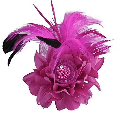Blume Fascinator Feder Brosche Corsage,Vintage Feder Brosche Blume Haarspange Blume Mesh Bänder Brosche Pin Blumenfeder-Haarnadel Ansteckblume Brosche für Hochzeit Cocktai Party für Frauen und Mädchen