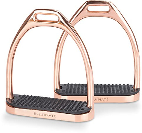 Equinate Steigbügel Luna 12cm Roségold - Mit Anti-Rutsch Trittfläche aus Gummi - Für Erwachsene und Kinder - 2 Stück