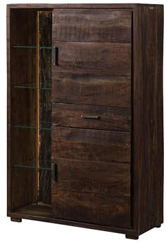 MASSIVMOEBEL24.DE | Bark Highboard aus Massivholz #206 | aus Akazienholz - Dunkelbraun, lackiert | 100x40x150 cm | 9 Fächer & 1 Schublade | Aufbewahrungsschrank Wandschrank