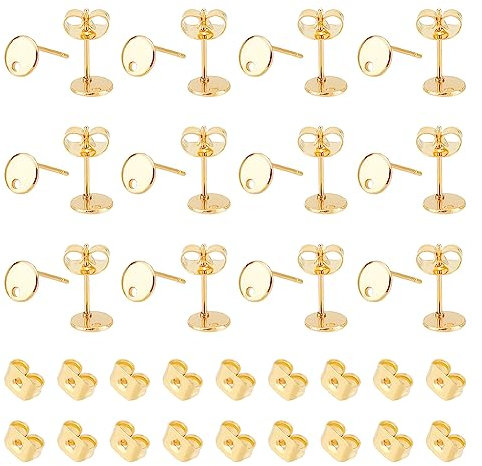 UNICRAFTALE 40 Stück 201 Edelstahl Ohrstecker Mit Ohrring Verschlüssen Echte 24K Vergoldung Hypoallergener Ohrstecker 316 chirurgische Stifte Flache Runde Ohrstecker Für Die DIY Schmuckherstellung