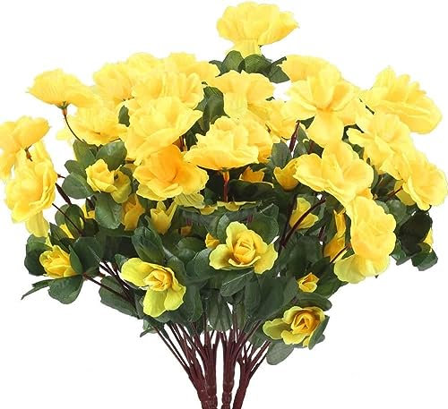 GTIDEA Künstliche Pflanzen für den Außenbereich, Herbstblumen mit künstlichen Azaleen, Kunstblumen, Grünpflanzen, Seidenstrauß, Arrangements für draußen, Innenbereich, Garten, Veranda, Zuhause,