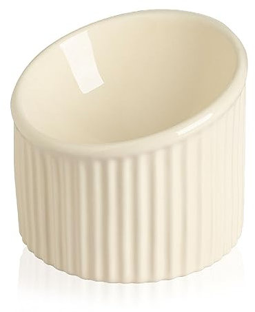 Sweejar Home Ceramic Raised Cat Bowl, Elevated Cat Food Bowl, Tilted Shallow Cat Feeding Bowls, Protect the Spine, Avoid Curling Up to Eat and Vomiting, Stress Free, 350ml(Beige)