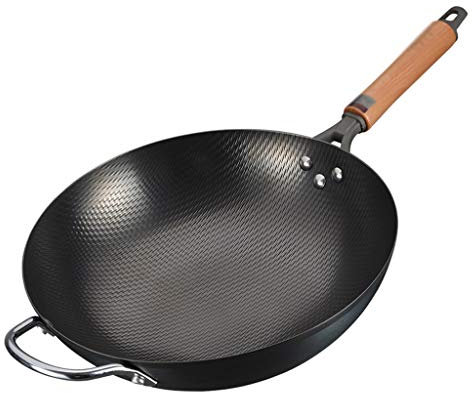 1 Stück Durchmesser 32 cm, keine Beschichtung, reines Eisen, Bratpfanne, Steak, Braten, ohne Ruß, chinesische Pfanne
