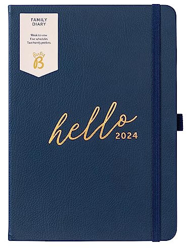 Busy B - Familienkalender von Januar bis Dezember 2024 - Marineblau - Kunstleder A5 Wochenübersicht Terminkalender, mit 5 Terminplaner und Abreisslisten