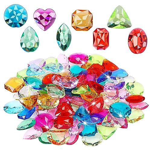 64 Stück Bunte Acryl Edelsteine Gefälschte Diamanten Piratenschatz Kristall Schmuckvase Glückssteine Piratenschätze für Party Tischdekoration Piratenparty Aquarium Piraten Halloween