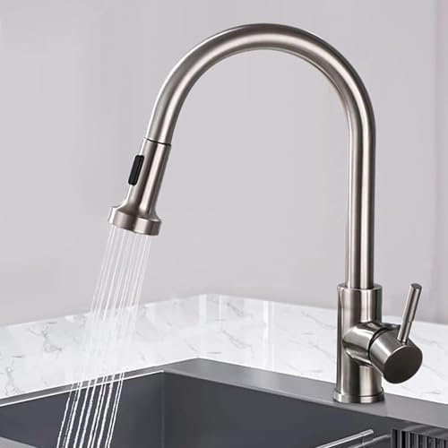 HOMELODY Küchenarmatur Ausziehbar Küche Wasserhahn mit 2 Modus Spültischarmatur Armatur Küche 360°Drehbar mit Brause Mischbatterie Küche Ausziehbar Einhebelmischer Gebürstet