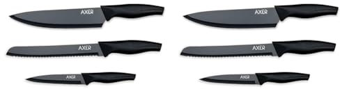 Axer Juego de Cuchillos de Cocina Negra - 3 Piezas Set Cuchillos Cocina Profesional - Set de Cuchillos Inox - Juego Cuchillos Para Chef - Knife Set (Paquete de 2)