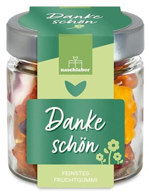 Dankeschön Fruchtgummis | Das kleine Dankeschön für Frauen, Männer, Familie, Freunde, Nachbarn oder Kollegen | Danke sagen Süßigkeiten-Geschenk Glas