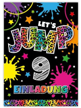 Minkocards 12 Einladungskarten zum 9. Kindergeburtstag Mädchen Jump Trampolin Einladungen neunte Mädchengeburtstag Geburtstagseinladungen