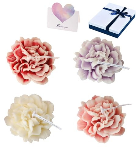Duftkerze in Blumenform, handgefertigt, Aroma-Sojawachs, dekorative Kerze für Mutter, Jahrestag, Geburtstag (mit Geschenkbox, Grußkarte), 4 Stück