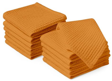 Encasa XO Küchenhandtücher und Waschlappen aus Baumwolle | Gold | Waffel- und Flachgewebe-Geschirrtuch | Geschirrtuch-Set | 30x30 cm | Wiederverwendbar und schnell trocknend 12er-Satz