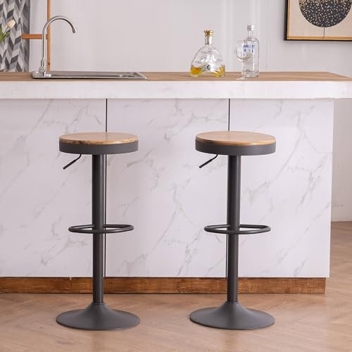 YOUNIKE Tabouret de Bar en Bois Lot de 2, Hauteur Réglable et Pivotant 360° avec Repose-Pied, Chaise Haute pour Bar, Cuisine, Salle à Manger, Montage Facile, Noir