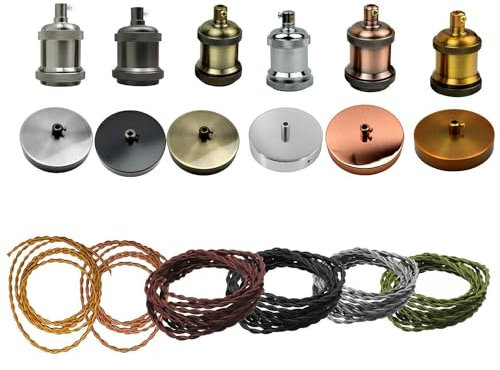 Vintage Light Fitting Ceiling Rose Fabric Cable Pendant Lamp Holder accessories (Copper, Black+Copper)