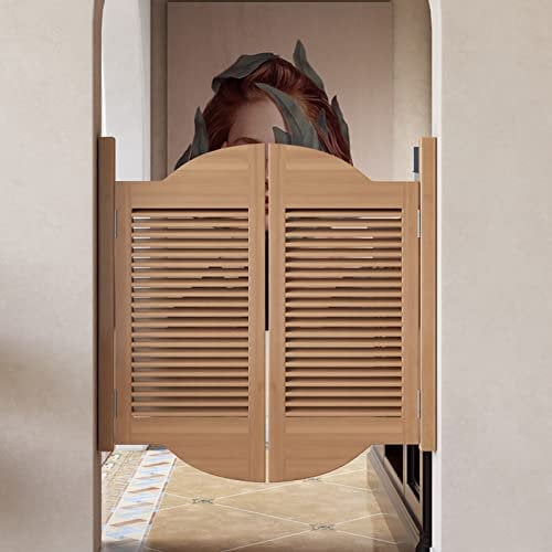 Miuxe Folding Louvre Doors Internal Retro Louvered Saloon Swing Cafe Door, Solid Wood Cowboy Door Partition Swinging Doors Auto Close Fence Half Waist Door with Stainless Steel Hinges