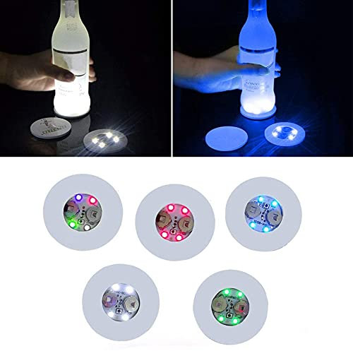Luolety 20 Pack LED Coaster, Light Up Bar Coasters, Bottle Lighting Flash Cup Mat Sticker Lights, Super Bright LED Bottle Lamp for Glass Beverage Party, Wedding, Bar Decoration