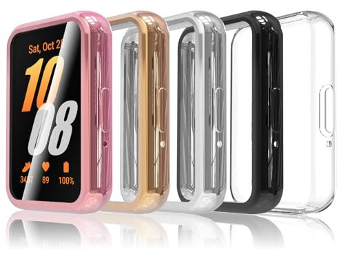 Simpeak 5 Pezzi Cover Compatibile con Samsung Galaxy Fit 3,Custodia Caso in Gel Silicone Morbida TPU con Pellicola Protettiva Anti-Graffio Full Protezione,Chiaro,Nero,Argento,Oro Rosa, Rosa