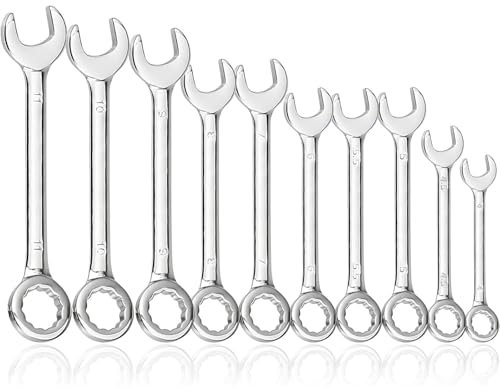 Gasea 10Pcs Metric 4-11mm Mini Wrench Set, Fixed Head Open End and Box End Small Combination Spanner Wrench Repair Tool
