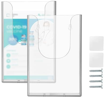 WIYETY Lot de 2 porte-prospectus muraux A6 : boîte d'affichage, porte-prospectus en plastique transparent, porte-prospectus mural A6 pour magazine, menu, magazine, document