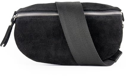 lePelou Bauchtasche aus Veloursleder, Wildleder Bauchtasche, Festival Tasche, Cross Body Tasche, Gürteltasche, Geschenk (Schwarz 6, L)